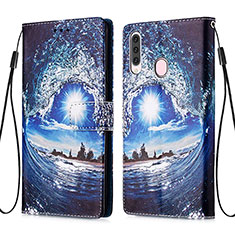 Coque Portefeuille Motif Fantaisie Livre Cuir Etui Clapet Y02B pour Samsung Galaxy A20s Bleu Royal