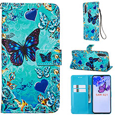 Coque Portefeuille Motif Fantaisie Livre Cuir Etui Clapet Y02B pour Samsung Galaxy A21 European Bleu Ciel