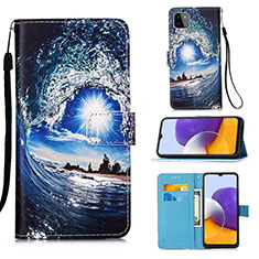 Coque Portefeuille Motif Fantaisie Livre Cuir Etui Clapet Y02B pour Samsung Galaxy A22 5G Bleu Royal