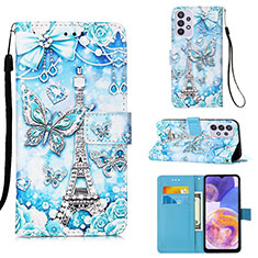 Coque Portefeuille Motif Fantaisie Livre Cuir Etui Clapet Y02B pour Samsung Galaxy A23 4G Bleu Clair