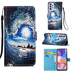 Coque Portefeuille Motif Fantaisie Livre Cuir Etui Clapet Y02B pour Samsung Galaxy A23 5G Bleu Royal