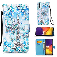 Coque Portefeuille Motif Fantaisie Livre Cuir Etui Clapet Y02B pour Samsung Galaxy A24 4G Bleu Clair