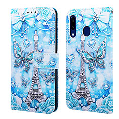 Coque Portefeuille Motif Fantaisie Livre Cuir Etui Clapet Y02B pour Samsung Galaxy A30 Bleu Clair