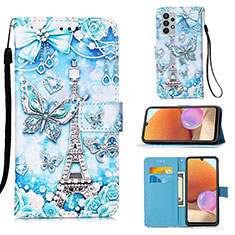 Coque Portefeuille Motif Fantaisie Livre Cuir Etui Clapet Y02B pour Samsung Galaxy A32 4G Bleu Clair