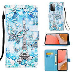 Coque Portefeuille Motif Fantaisie Livre Cuir Etui Clapet Y02B pour Samsung Galaxy A72 4G Bleu Clair