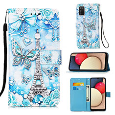 Coque Portefeuille Motif Fantaisie Livre Cuir Etui Clapet Y02B pour Samsung Galaxy F02S SM-E025F Bleu Clair