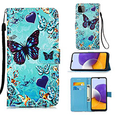 Coque Portefeuille Motif Fantaisie Livre Cuir Etui Clapet Y02B pour Samsung Galaxy F42 5G Bleu Ciel