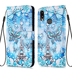 Coque Portefeuille Motif Fantaisie Livre Cuir Etui Clapet Y02B pour Samsung Galaxy M01s Bleu Clair