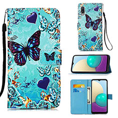 Coque Portefeuille Motif Fantaisie Livre Cuir Etui Clapet Y02B pour Samsung Galaxy M02 Bleu Ciel