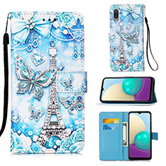 Coque Portefeuille Motif Fantaisie Livre Cuir Etui Clapet Y02B pour Samsung Galaxy M02 Bleu Clair