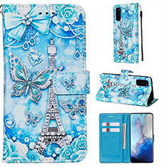 Coque Portefeuille Motif Fantaisie Livre Cuir Etui Clapet Y02B pour Samsung Galaxy S20 5G Bleu Clair