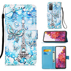 Coque Portefeuille Motif Fantaisie Livre Cuir Etui Clapet Y02B pour Samsung Galaxy S20 FE 4G Bleu Clair