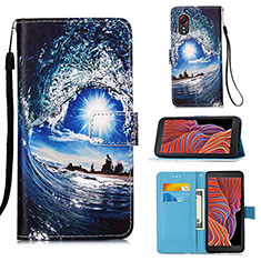 Coque Portefeuille Motif Fantaisie Livre Cuir Etui Clapet Y02B pour Samsung Galaxy XCover 5 SM-G525F Bleu Royal