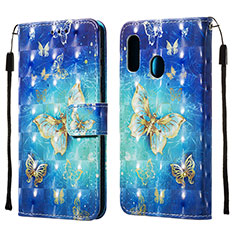 Coque Portefeuille Motif Fantaisie Livre Cuir Etui Clapet Y03B pour Samsung Galaxy A20e Bleu Ciel