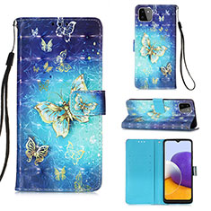 Coque Portefeuille Motif Fantaisie Livre Cuir Etui Clapet Y03B pour Samsung Galaxy A22s 5G Bleu Ciel