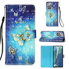 Coque Portefeuille Motif Fantaisie Livre Cuir Etui Clapet Y03B pour Samsung Galaxy Note 20 5G Bleu Ciel