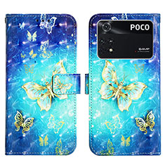 Coque Portefeuille Motif Fantaisie Livre Cuir Etui Clapet Y03B pour Xiaomi Poco M4 Pro 4G Bleu Ciel