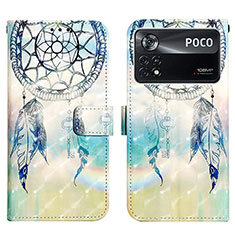 Coque Portefeuille Motif Fantaisie Livre Cuir Etui Clapet Y03B pour Xiaomi Poco X4 Pro 5G Bleu Clair