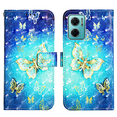 Coque Portefeuille Motif Fantaisie Livre Cuir Etui Clapet Y03B pour Xiaomi Redmi 10 5G Bleu Ciel