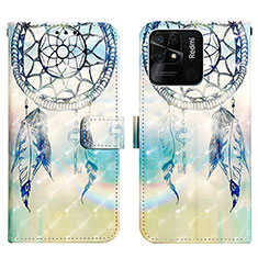 Coque Portefeuille Motif Fantaisie Livre Cuir Etui Clapet Y03B pour Xiaomi Redmi 10 Power Bleu Clair