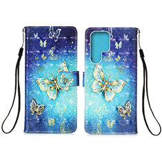 Coque Portefeuille Motif Fantaisie Livre Cuir Etui Clapet Y04B pour Samsung Galaxy S22 Ultra 5G Bleu