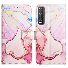 Coque Portefeuille Motif Fantaisie Livre Cuir Etui Clapet Y04B pour Vivo Y51s 5G Rose