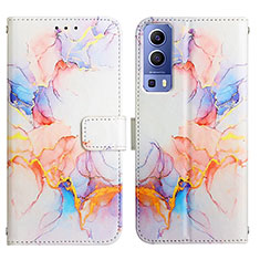 Coque Portefeuille Motif Fantaisie Livre Cuir Etui Clapet Y04B pour Vivo Y52 5G Bleu