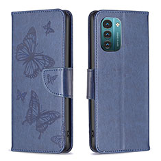 Coque Portefeuille Papillon Livre Cuir Etui Clapet B01F pour Nokia G11 Bleu