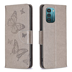 Coque Portefeuille Papillon Livre Cuir Etui Clapet B01F pour Nokia G11 Gris