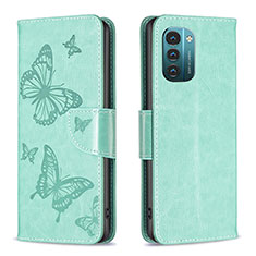 Coque Portefeuille Papillon Livre Cuir Etui Clapet B01F pour Nokia G21 Vert