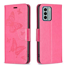 Coque Portefeuille Papillon Livre Cuir Etui Clapet B01F pour Nokia G22 Rose Rouge