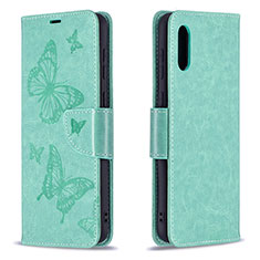 Coque Portefeuille Papillon Livre Cuir Etui Clapet B01F pour Samsung Galaxy A02 Vert