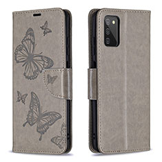 Coque Portefeuille Papillon Livre Cuir Etui Clapet B01F pour Samsung Galaxy A02s Gris
