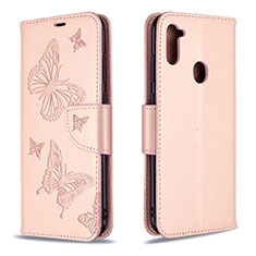 Coque Portefeuille Papillon Livre Cuir Etui Clapet B01F pour Samsung Galaxy A11 Or Rose