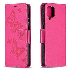Coque Portefeuille Papillon Livre Cuir Etui Clapet B01F pour Samsung Galaxy A12 5G Rose Rouge