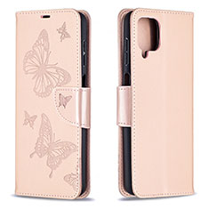 Coque Portefeuille Papillon Livre Cuir Etui Clapet B01F pour Samsung Galaxy A12 Nacho Or Rose