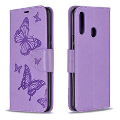 Coque Portefeuille Papillon Livre Cuir Etui Clapet B01F pour Samsung Galaxy A20s Violet Clair