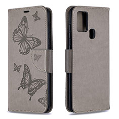 Coque Portefeuille Papillon Livre Cuir Etui Clapet B01F pour Samsung Galaxy A21s Gris