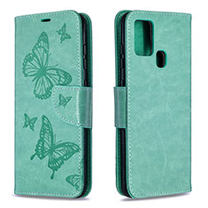 Coque Portefeuille Papillon Livre Cuir Etui Clapet B01F pour Samsung Galaxy A21s Vert