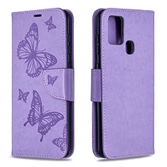 Coque Portefeuille Papillon Livre Cuir Etui Clapet B01F pour Samsung Galaxy A21s Violet Clair