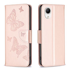 Coque Portefeuille Papillon Livre Cuir Etui Clapet B01F pour Samsung Galaxy A23 5G SC-56C Or Rose
