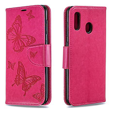 Coque Portefeuille Papillon Livre Cuir Etui Clapet B01F pour Samsung Galaxy A30 Rose Rouge