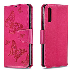 Coque Portefeuille Papillon Livre Cuir Etui Clapet B01F pour Samsung Galaxy A50 Rose Rouge