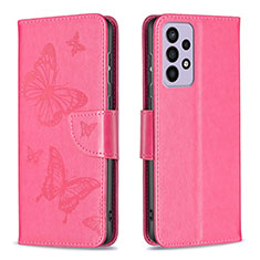 Coque Portefeuille Papillon Livre Cuir Etui Clapet B01F pour Samsung Galaxy A73 5G Rose Rouge