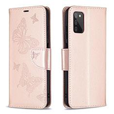 Coque Portefeuille Papillon Livre Cuir Etui Clapet B01F pour Samsung Galaxy F02S SM-E025F Or Rose