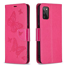 Coque Portefeuille Papillon Livre Cuir Etui Clapet B01F pour Samsung Galaxy F02S SM-E025F Rose Rouge