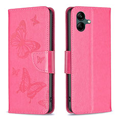 Coque Portefeuille Papillon Livre Cuir Etui Clapet B01F pour Samsung Galaxy F04 Rose Rouge