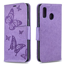 Coque Portefeuille Papillon Livre Cuir Etui Clapet B01F pour Samsung Galaxy M10S Violet Clair