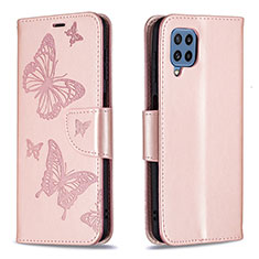 Coque Portefeuille Papillon Livre Cuir Etui Clapet B01F pour Samsung Galaxy M32 4G Or Rose