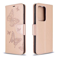 Coque Portefeuille Papillon Livre Cuir Etui Clapet B01F pour Samsung Galaxy S20 Plus 5G Or Rose